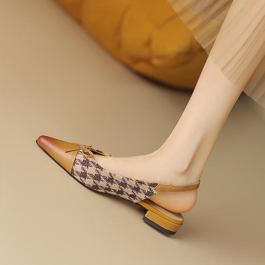 春季新款，千鸟格纹拼接里外全皮后空凉鞋HCY-K3385 商品图7