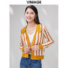 VIMAGE纬漫纪春季新款明亮鲜活翻领条纹显瘦百搭时尚针织开衫VA2301103 商品缩略图2