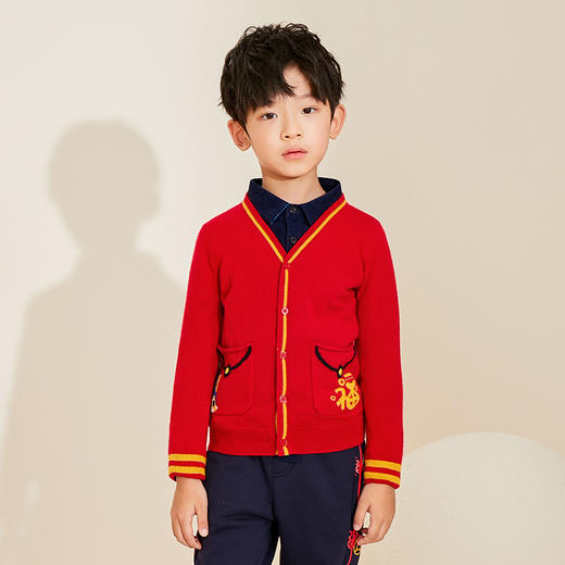 mettekids儿童100%羊绒衫春秋针织开衫打底洋气男童女童红色毛衣 商品图0