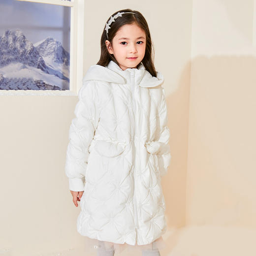 mettekids女童羽绒服冬季中长款保暖外套儿童纯色白鹅绒洋气童装 商品图1