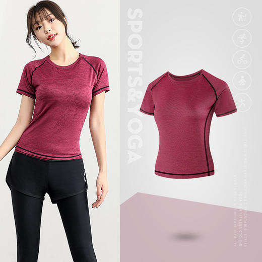 夏季瑜伽服短袖上衣吸汗速干t恤跳操健身房运动跑步衣大码宽松女 商品图12