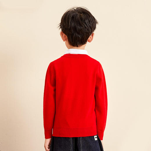 mettekids儿童羊绒衫春秋款卡通图案圆领打底衫男童女童红色毛衣 商品图3