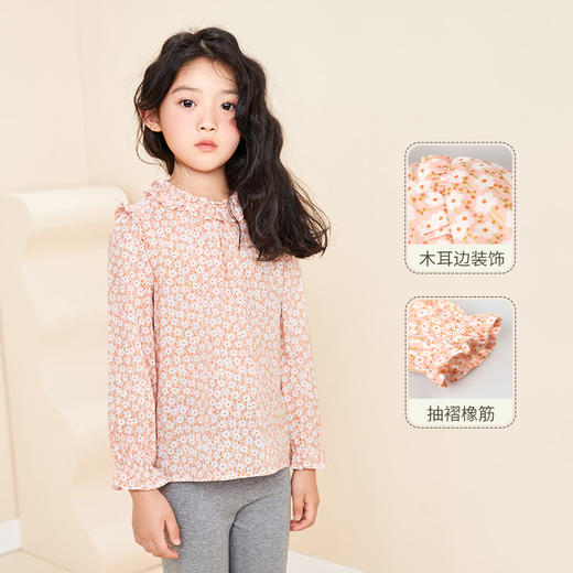 mettekids女童衬衫儿童2022秋季新款花边领碎花洋气时髦长袖上衣 商品图0