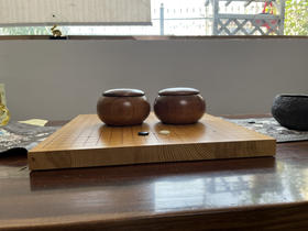 3厘米厚新榧实木棋盘+独木酸枣木罐+单面凸老云子