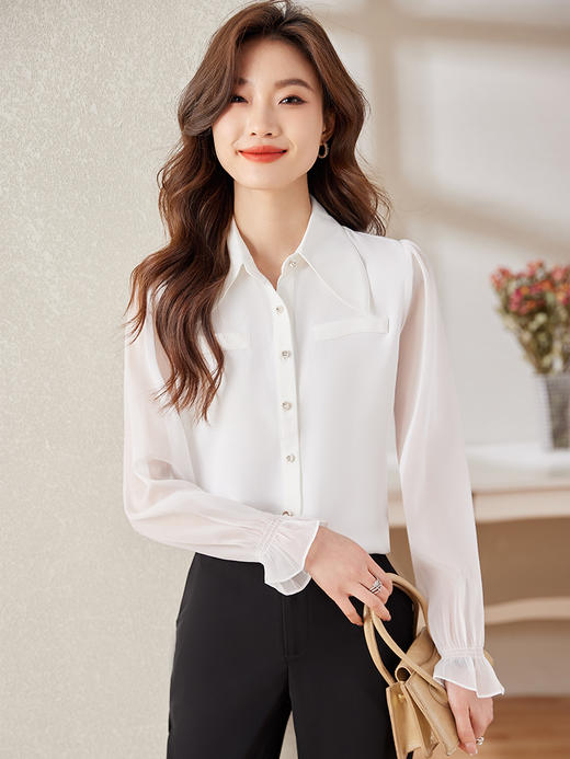 时尚喇叭袖职业通勤衬衫高腰半身裙子两件套装 商品图6