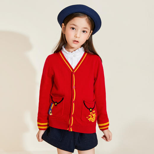mettekids儿童100%羊绒衫春秋针织开衫打底洋气男童女童红色毛衣 商品图2
