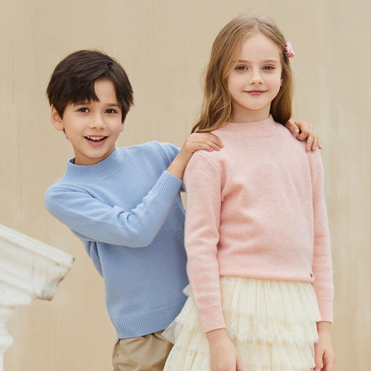 mettekids儿童羊绒衫春秋季加厚毛衣半高领男童打底衫女童针织衫 商品图1