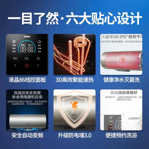 海尔（Haier）线控式电热水器50升全隐藏吊顶安装3D速热家用防电墙3.0 50升【3D速热丨液晶面板】ES50H-TN3 商品图2