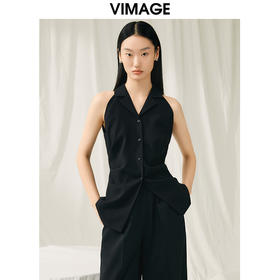 VIMAGE纬漫纪夏季新款通勤气质显瘦百搭无袖衬衣V1909511