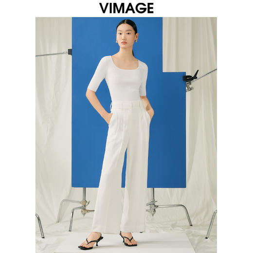 VIMAGE纬漫纪春季新款气质通勤百搭显瘦高腰休闲直筒裤子V1905507 商品图2