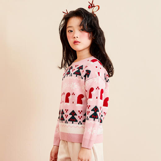 mettekids儿童羊绒衫春秋新款童装中大童洋气针织衫女童圣诞毛衣 商品图1