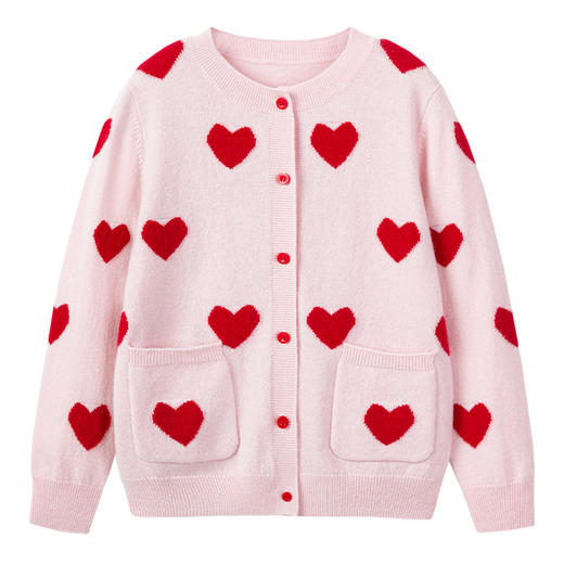 【爱心款童装羊绒开衫】羊绒世家童装女宝100%山羊绒开衫可爱心形印花针织外套 商品图3