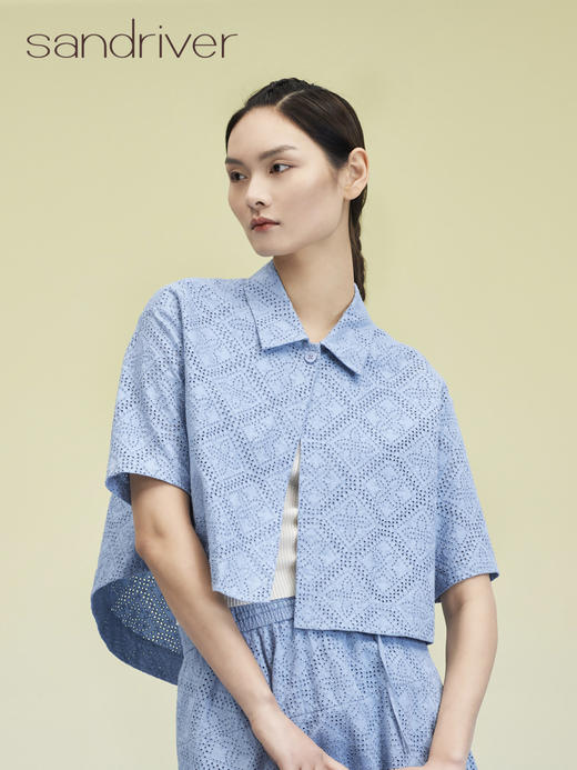 纯棉刺绣翻领短袖开衫 SJS95W025W 商品图1