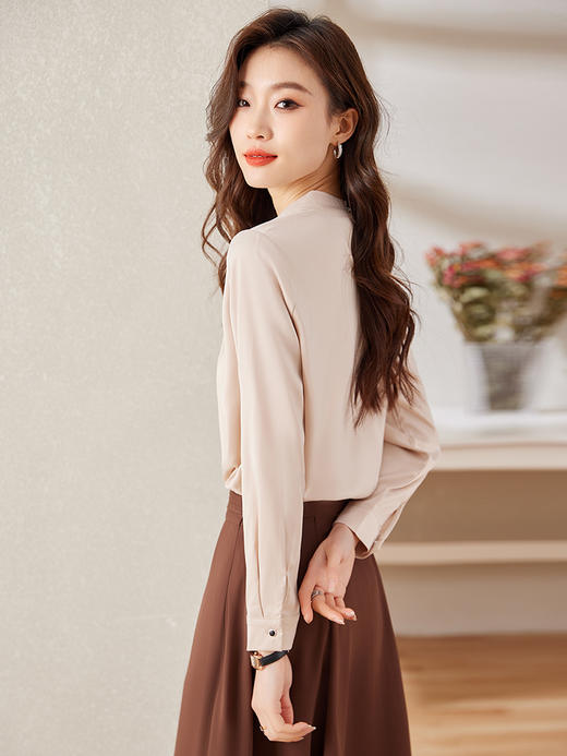 长袖立领缎面职业通勤高腰A字半身裙子两件套装 商品图7