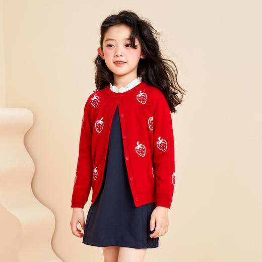 mettekids儿童羊绒衫春秋轻薄款打底针织衫草莓大童毛衣女童开衫 商品图0