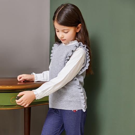 mettekids儿童羊绒衫女童毛衣背心马甲针织衫红色春秋款打底衫 商品图3