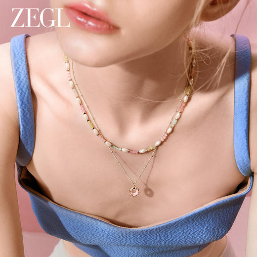 ZEGL设计师樱花小彩串彩色叠戴项链女款夏日多巴胺穿搭甜酷锁骨链 商品图3
