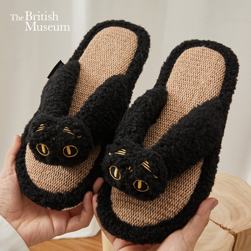 大英博物馆盖亚·安德森系列男女通用卡通可爱人字拖 可外穿 黑色