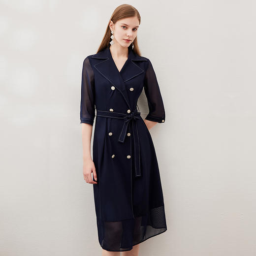 EITIE爱特爱春夏新款透视拼接袖时尚优雅百搭收腰显瘦风衣6604302 商品图2