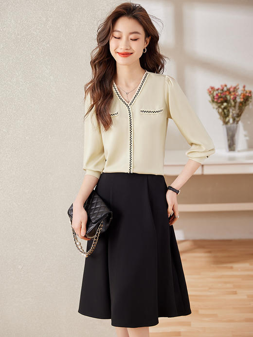 v领职业通勤衬衫高腰半身裙子休闲裤两件套装女 商品图1