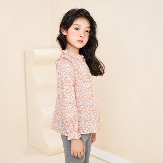 mettekids女童衬衫儿童2022秋季新款花边领碎花洋气时髦长袖上衣 商品图2