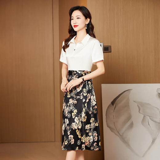 收腰显瘦绸缎面桑蚕丝假两件衬衫裙子KQN-221211 商品图2