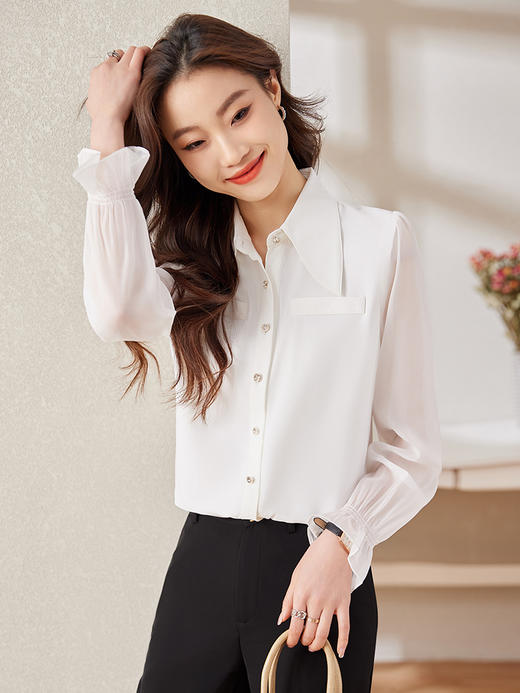 时尚喇叭袖职业通勤衬衫高腰半身裙子两件套装 商品图5