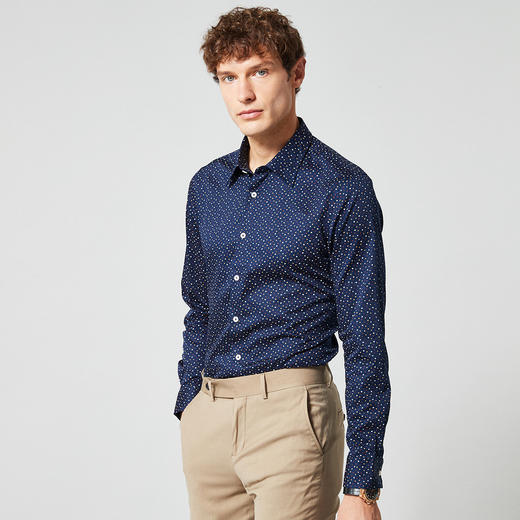 【100棉】罗蒙衬衫男长袖春秋装休闲印花纯棉衬衣 商品图2