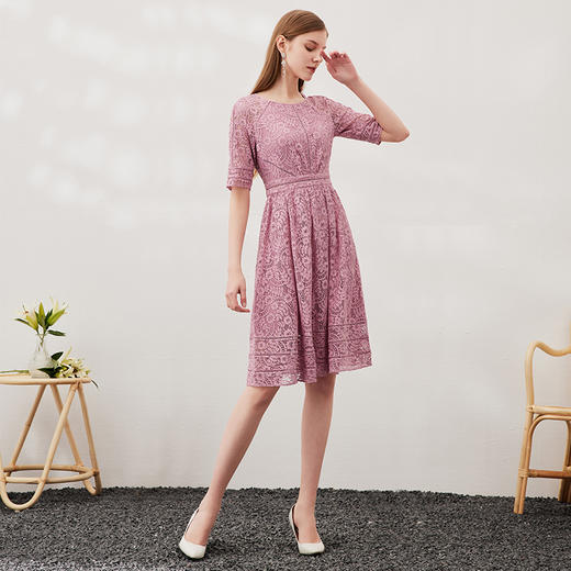 EITIE爱特爱春季新款洋气镂空蕾丝显瘦收腰连衣裙女裙6907640 商品图9