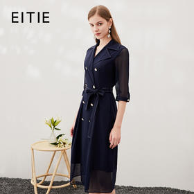 EITIE爱特爱春夏新款透视拼接袖时尚优雅百搭收腰显瘦风衣6604302