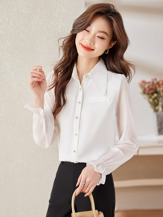 时尚喇叭袖职业通勤衬衫高腰半身裙子两件套装 商品图7