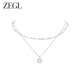 ZEGL设计师樱花小彩串彩色叠戴项链女款夏日多巴胺穿搭甜酷锁骨链