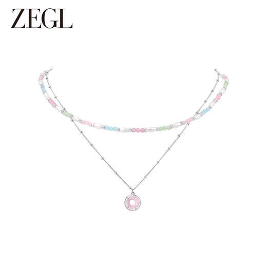 ZEGL设计师樱花小彩串彩色叠戴项链女款夏日多巴胺穿搭甜酷锁骨链 商品图0