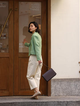 HeyDress绿色小香风外套女春季法式复古格纹设计感气质短款上衣