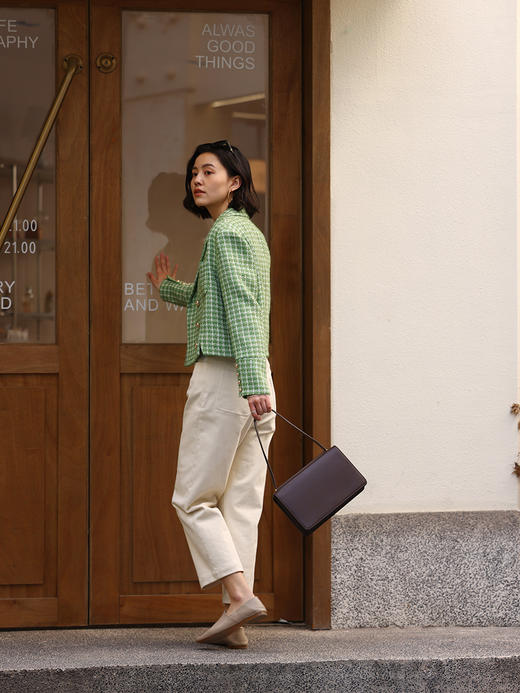 HeyDress绿色小香风外套女春季法式复古格纹设计感气质短款上衣 商品图0