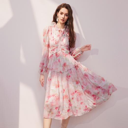 BeQueenStory【烟雨桃花】法式名媛浪漫收腰抽褶碎花裙女2023年春季新款 商品图2