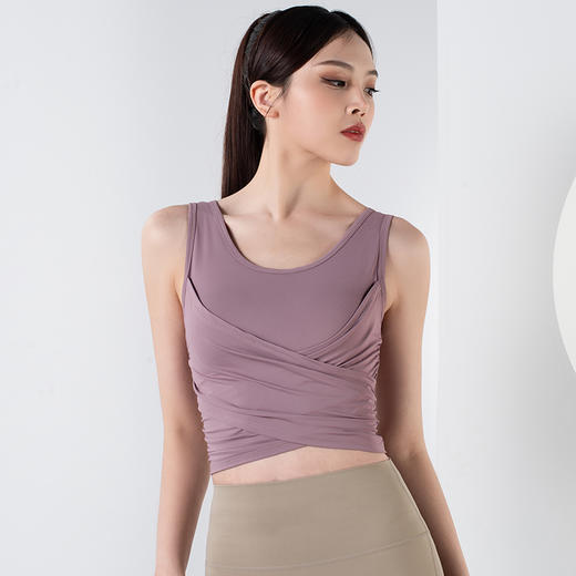 【限时秒】YOGACODE【火树银花系列】交叉褶皱一体式胸垫瑜伽背心YCDS490 商品图6