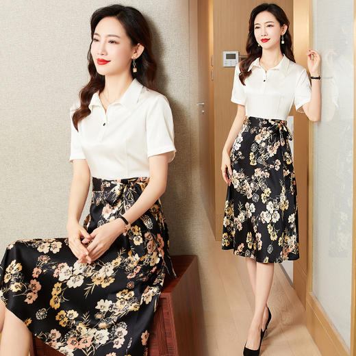 收腰显瘦绸缎面桑蚕丝假两件衬衫裙子KQN-221211 商品图0