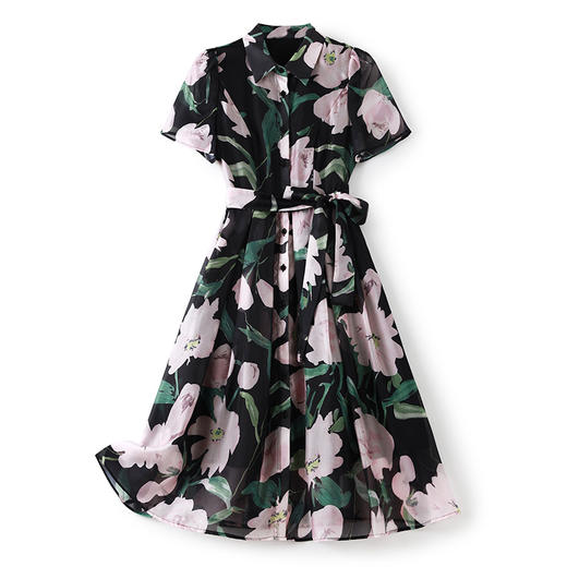 惊艳优雅，印花收腰连衣裙A字衬衫裙感名媛气质时尚女WLZD-2302106 商品图4