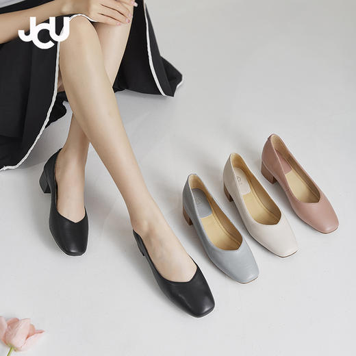 JCU 羊皮方头木纹高跟鞋 4色可选 商品图6
