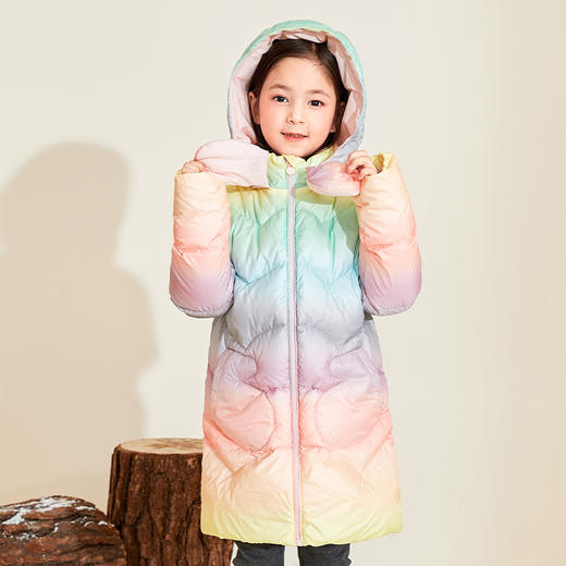 mettekids女童羽绒服冬季彩虹色白鹅绒儿童中长款加厚中大童外套 商品图0