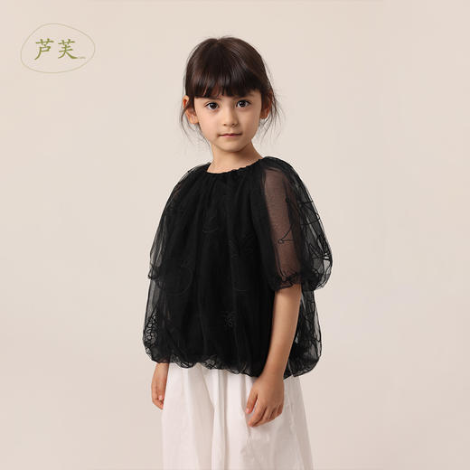 【马克珍妮 芦芙】春装新款 网纱刺绣宽松花苞型小衫230261 商品图1