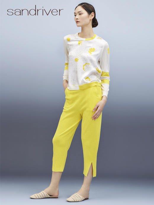 侧开叉挑孔女长裤 SJS95K020K 商品图6