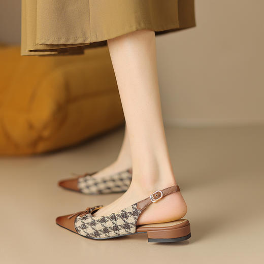 春季新款，千鸟格纹拼接里外全皮后空凉鞋HCY-K3385 商品图1