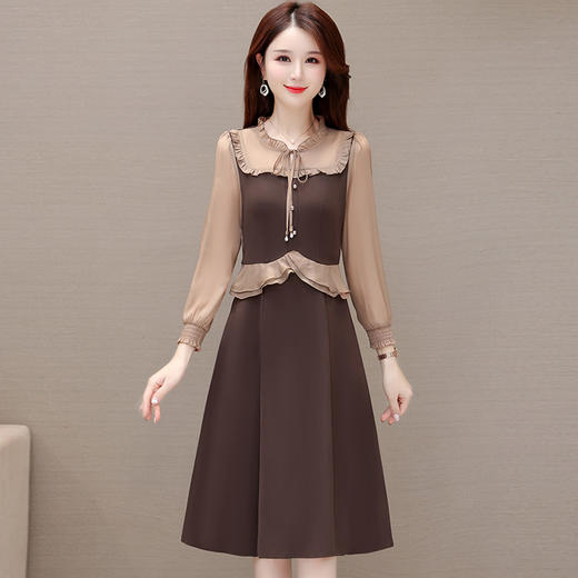 修身时尚圆领荷叶边拼接气质A字裙QYM-XYKL-K506-L 商品图0