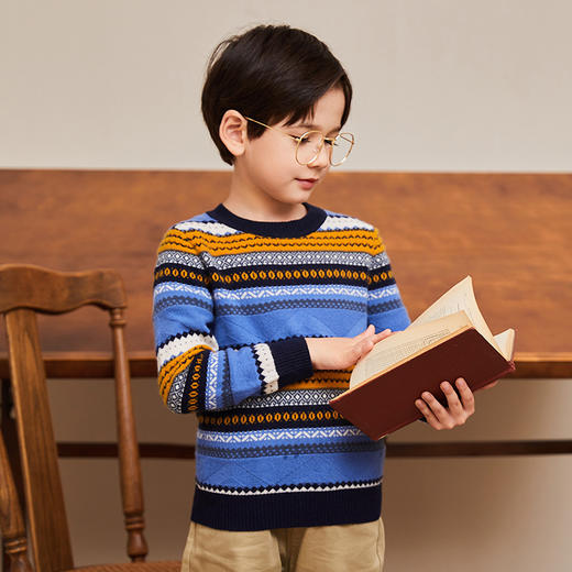 mettekids男童羊绒衫春秋新款条纹儿童毛衣大童圆领休闲针织衫 商品图1