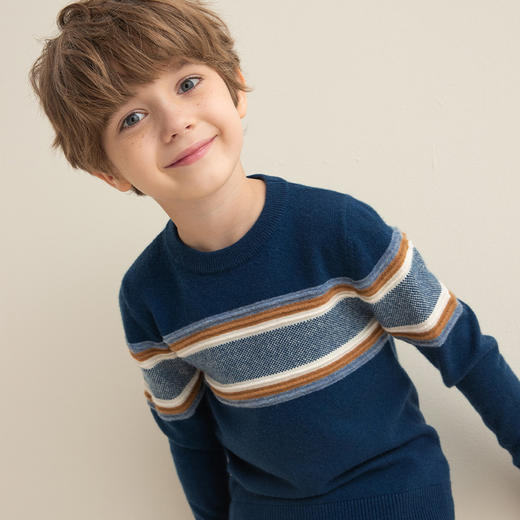 【童装羊绒衫】羊绒世家21年秋冬童装羊绒衫舒适保暖条纹针织毛衣 商品图0