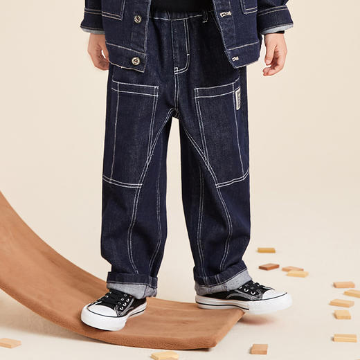mettekids儿童裤子2022秋季新款童装牛仔裤男童潮直筒宽松休闲裤 商品图2