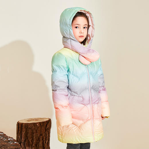 mettekids女童羽绒服冬季彩虹色白鹅绒儿童中长款加厚中大童外套 商品图1