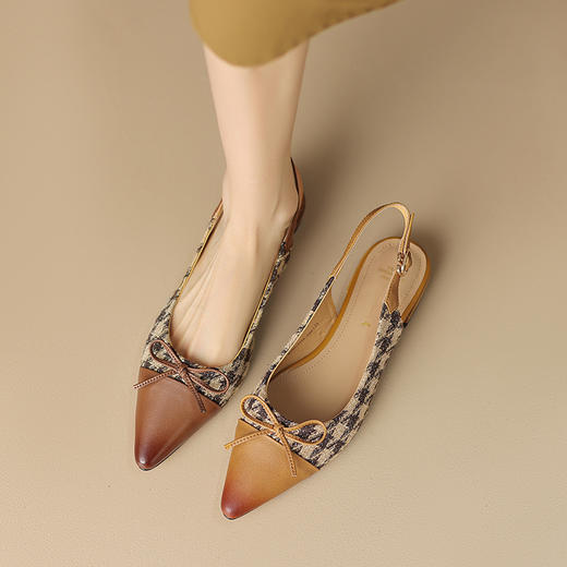 春季新款，千鸟格纹拼接里外全皮后空凉鞋HCY-K3385 商品图2